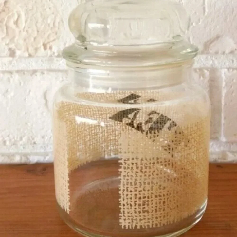 Vintage Anchor Hocking Tea Storage Jar Glass Container Burlap Pattern MCM 1970's